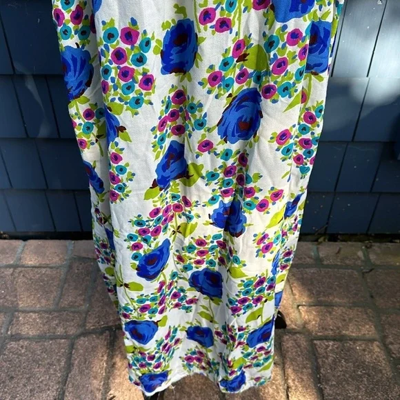 💙🩵💚Vintage, gorgeous floral, handmade caftan dress maxi mumu white blue - Picture 5 of 11